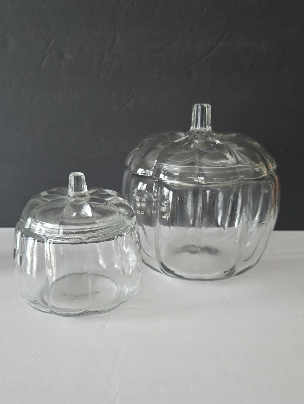 Robert Stanley Clear Glass Pumpkin Shaped Cannister Jars with Lids - Set of 2